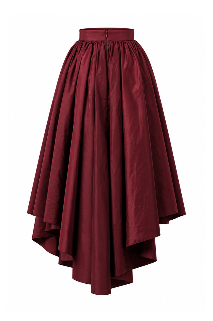 Elias Taffeta Midi Skirt In Burgundy