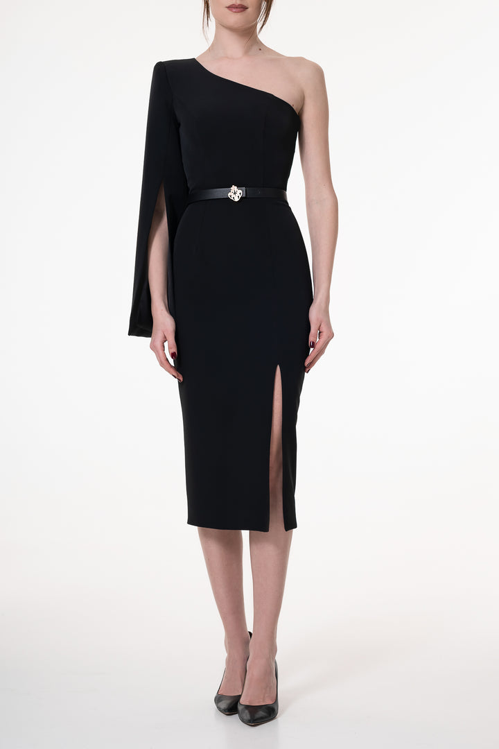 Sharon Crepe Midi Dress In Black