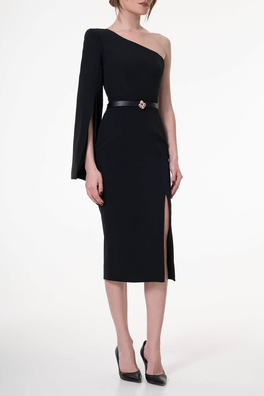 Sharon Crepe Midi Dress In Black