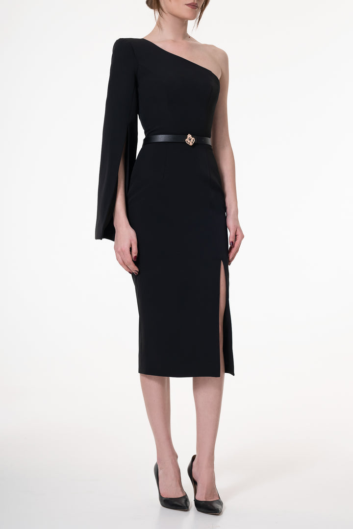 Sharon Crepe Midi Dress In Black