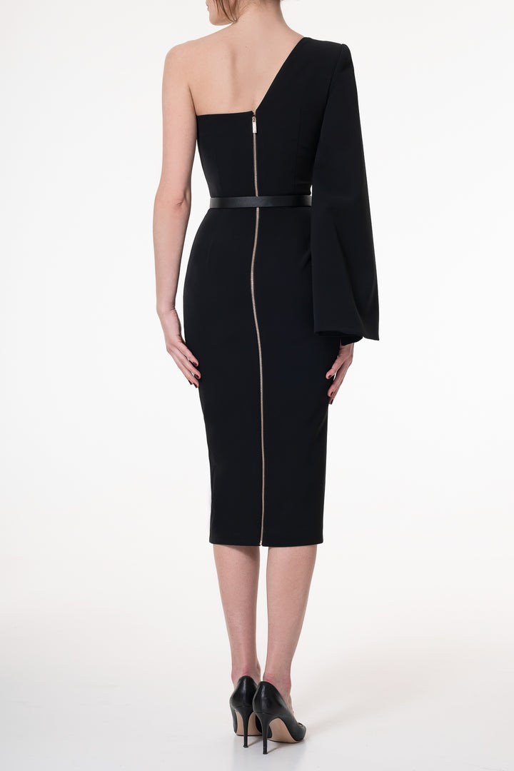 Sharon Crepe Midi Dress In Black