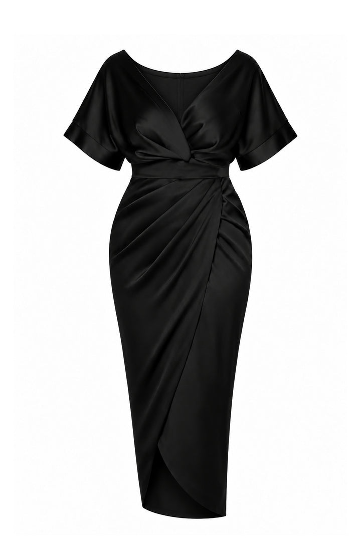 Jaya Satin Midi Dress in Black