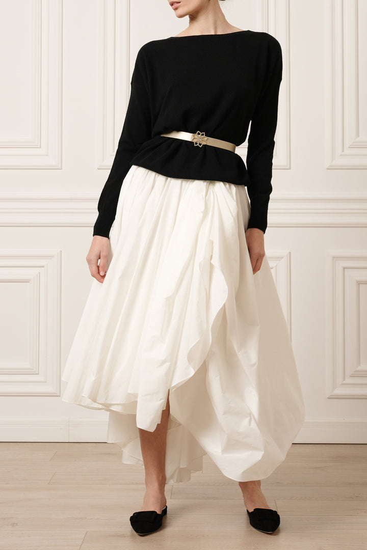 Elias Taffeta Midi Skirt In Off-White