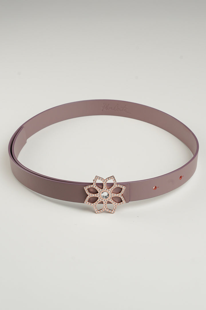 Lotus Leather Waist Belt In Aubergine With Rose-Gold Buckle