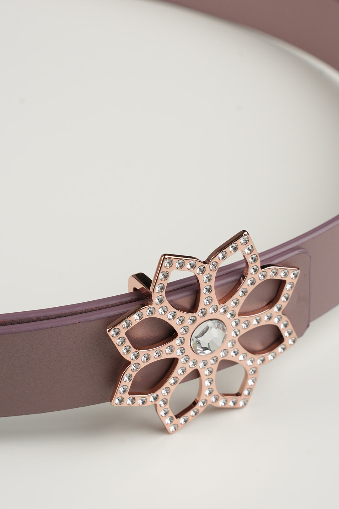 Lotus Leather Waist Belt In Aubergine With Rose-Gold Buckle