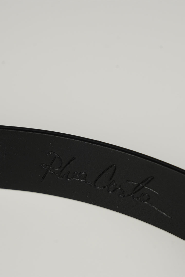 Lotus Leather Waist Belt In Saffiano Black With Silver Buckle