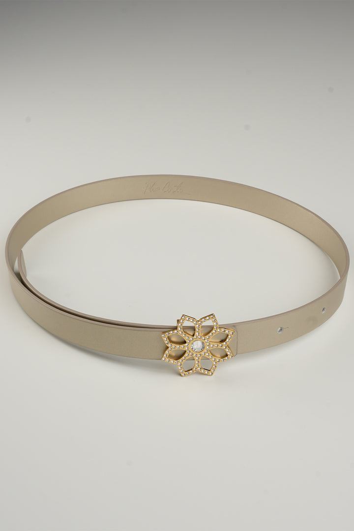 Lotus Leather Waist Belt In Gold With Gold Buckle