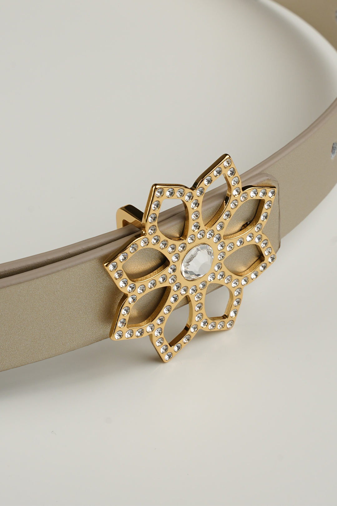 Lotus Leather Waist Belt In Gold With Gold Buckle