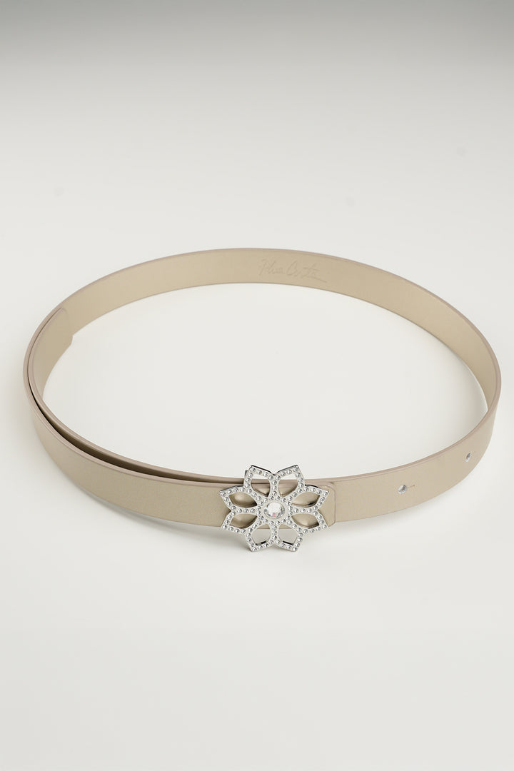 Lotus Leather Waist Belt In Gold With Silver Buckle