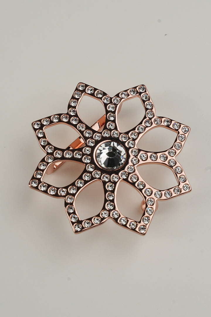 Lotus Leather Waist Belt In Saffiano Black With Rose-Gold Buckle
