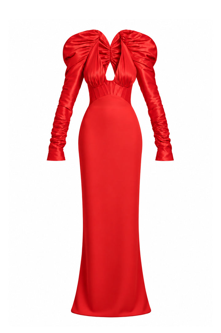 Ranya Long Dress In Hot-Red