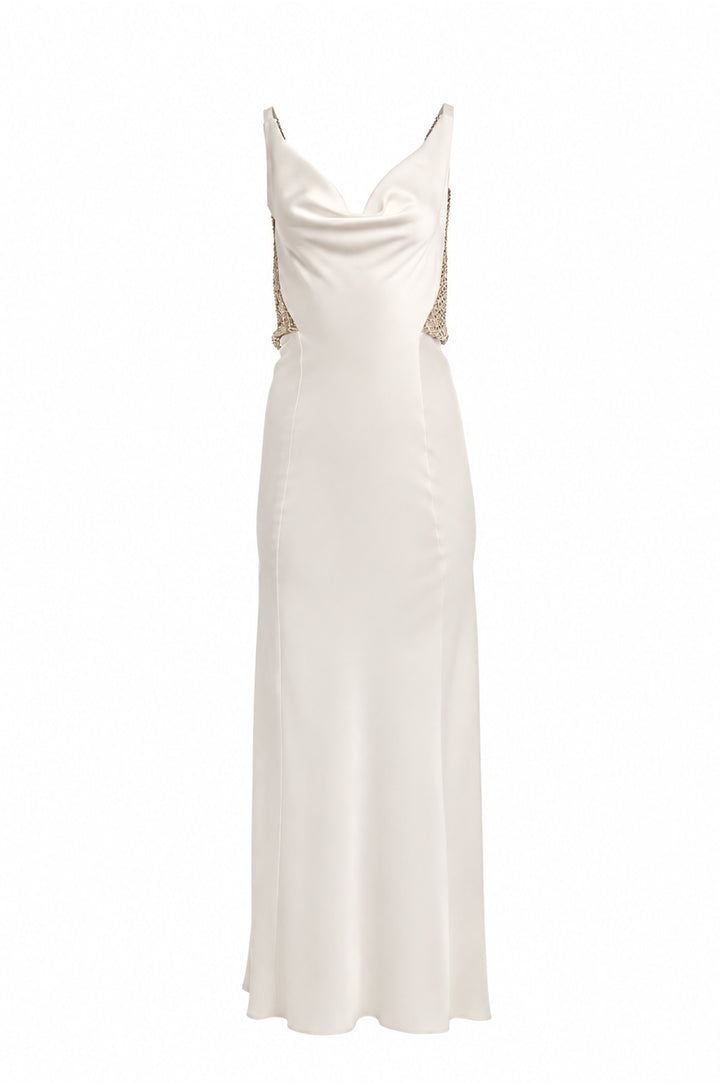 Elaris Dress In White-Silver