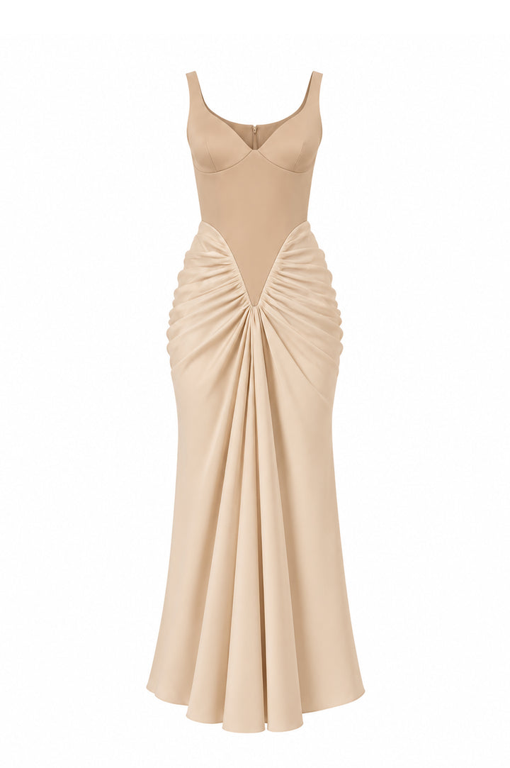 Kiara Ankle Length Dress In Cream-Nude