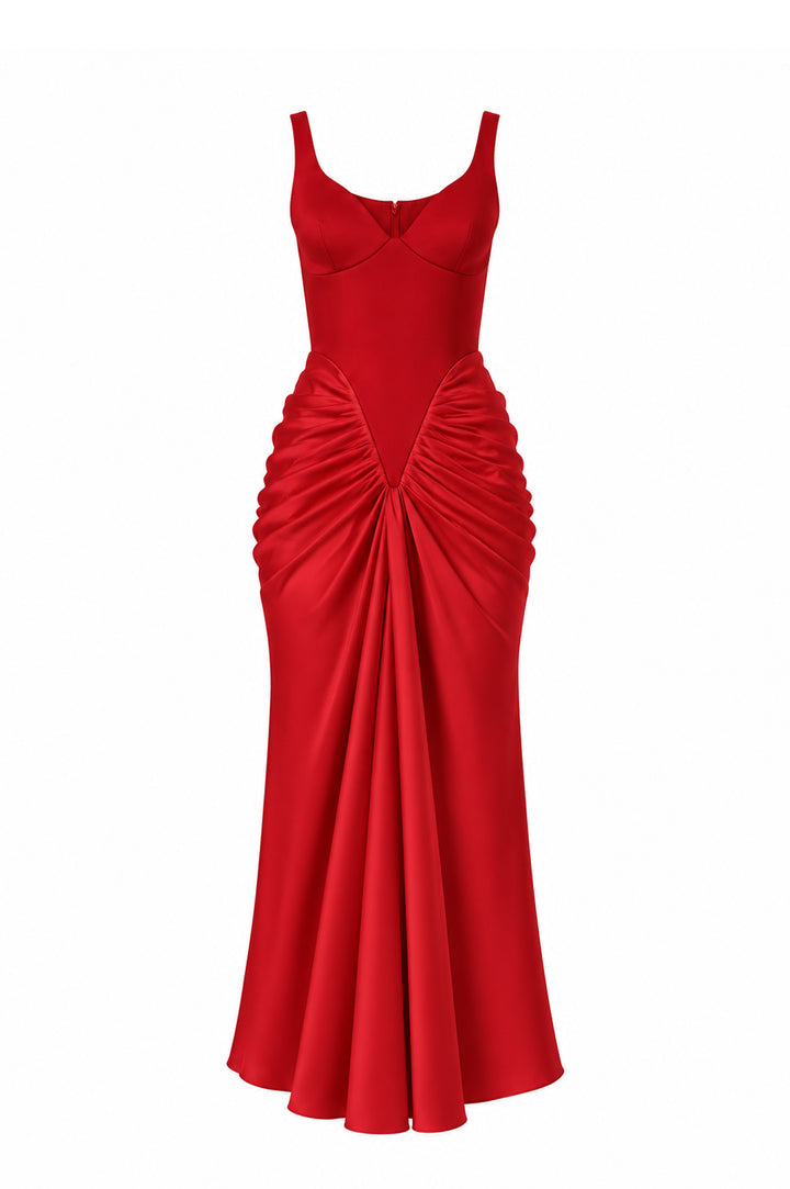 Kiara Ankle Length Dress In Carmine