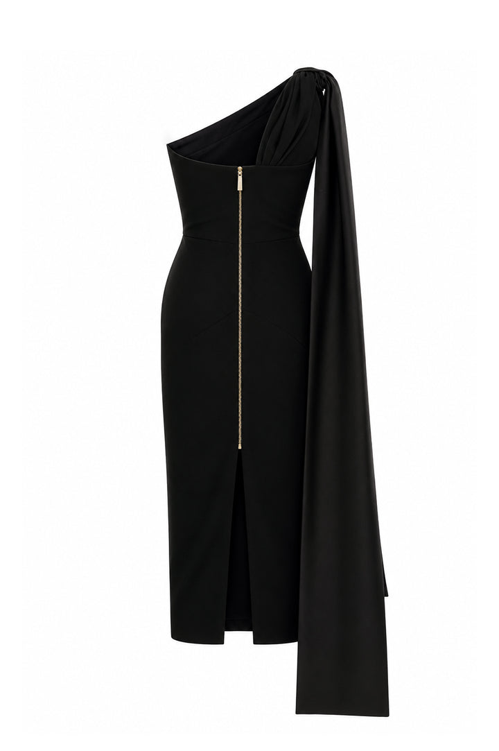 Liv Black Crepe Midi Dress