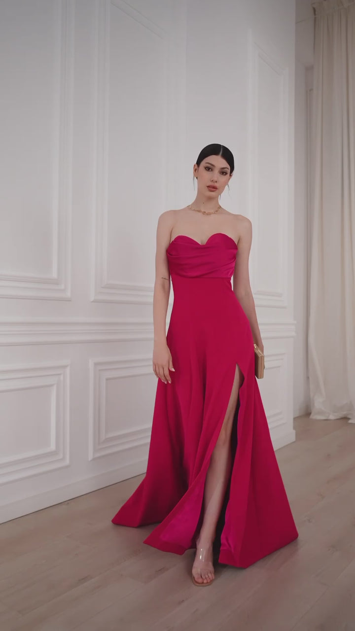 Shary Crepe Satin Dress In Cherry