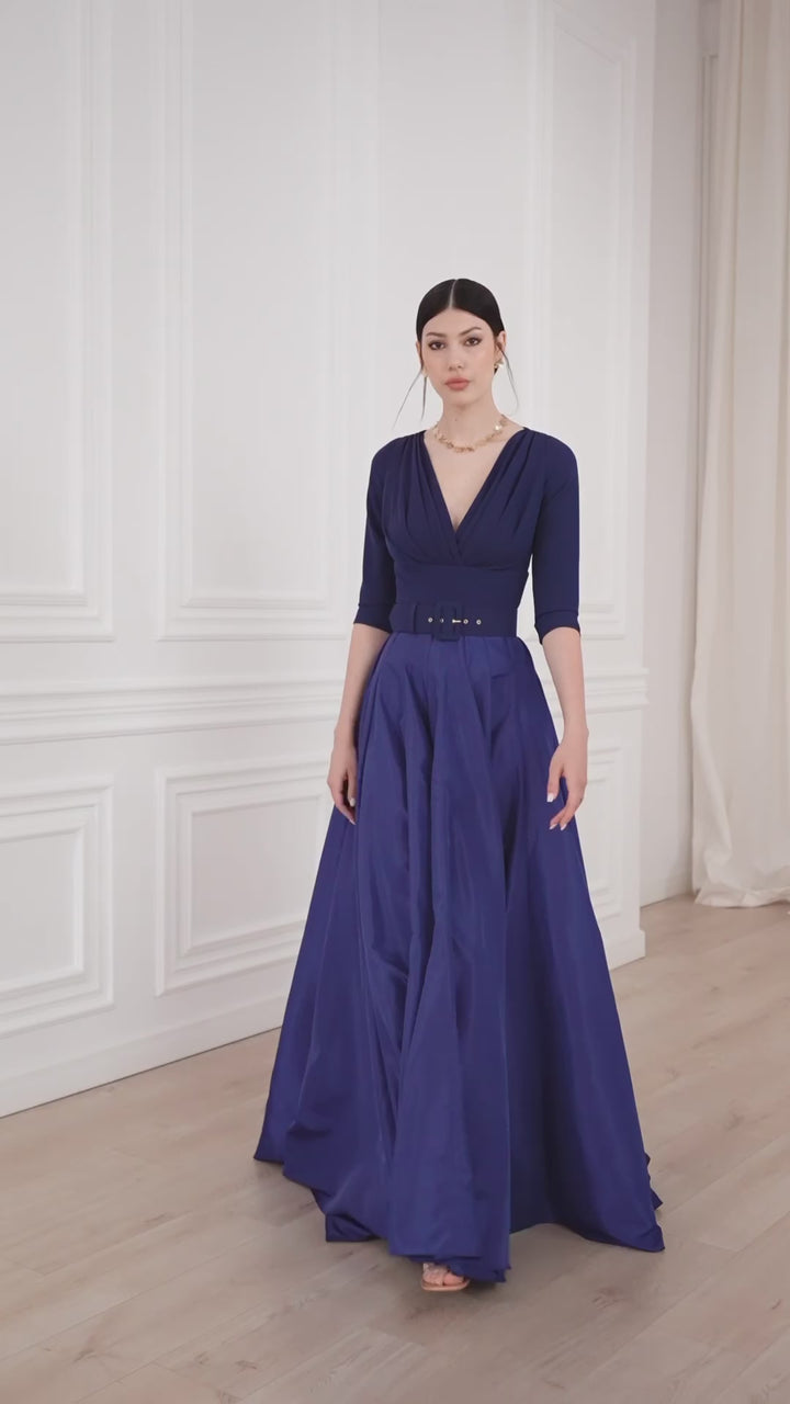 Jamie Taffeta Crepe Long Dress In Dark Blue