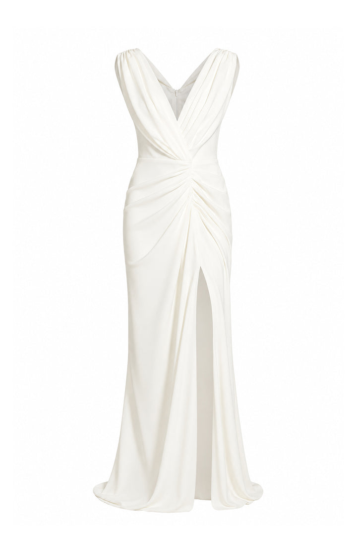 Saara Crepe Long Dress In Ivory