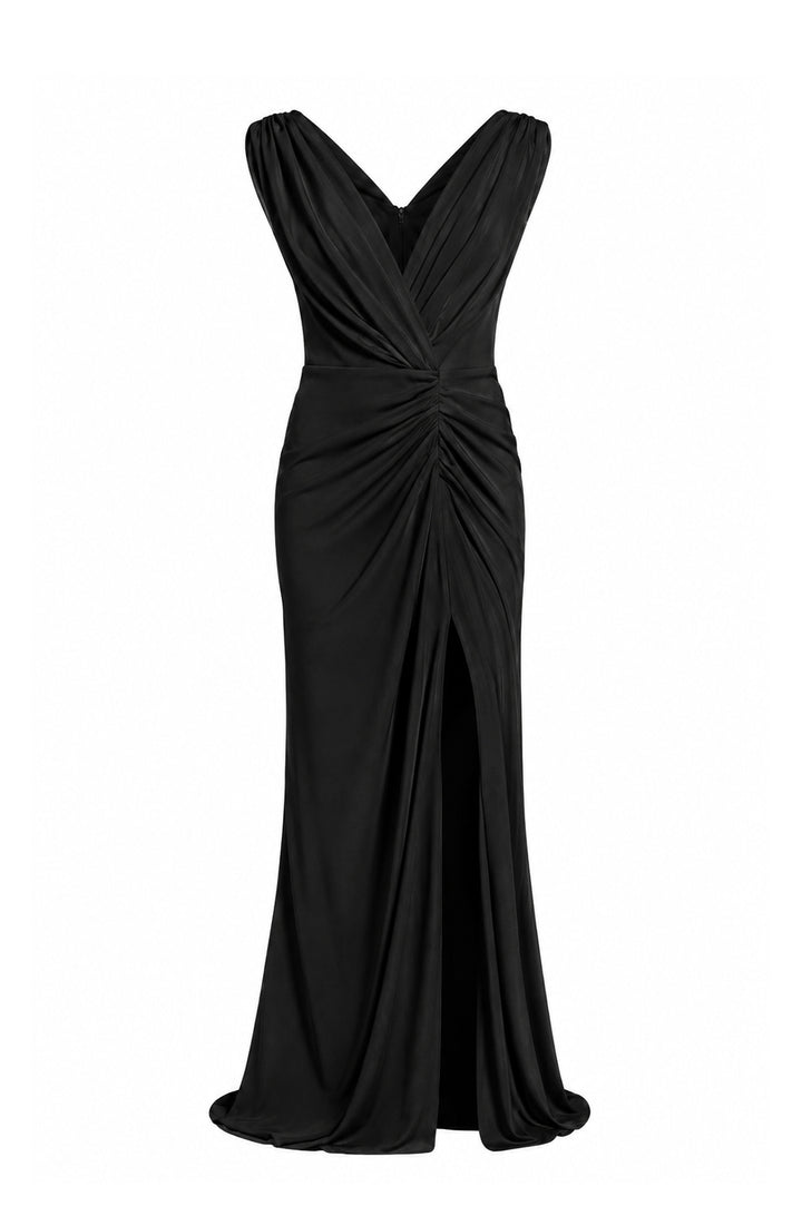 Saara Crepe Long Dress In Black