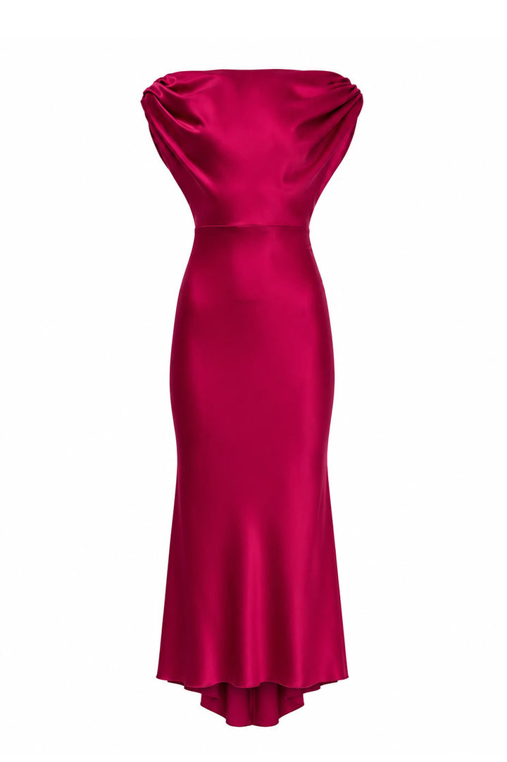 Sylvie Satin Midi Dress In Fuchsia