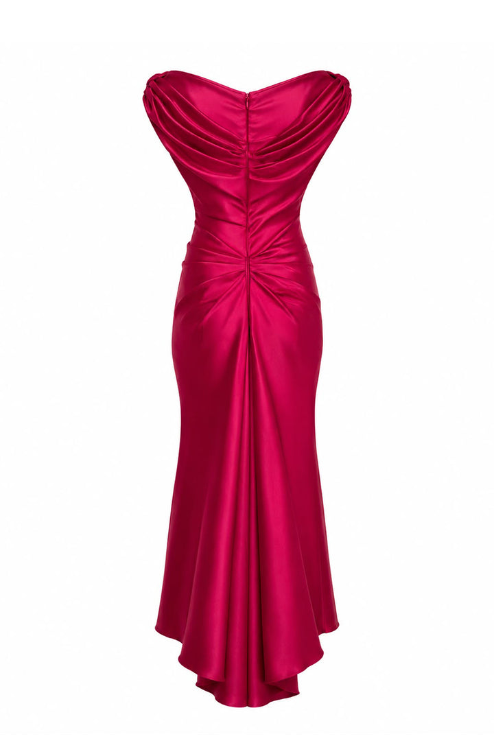 Sylvie Satin Midi Dress In Fuchsia