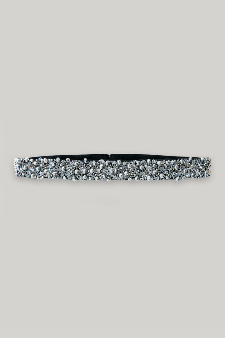 Opulent Crystals Embroidered Black Slim Belt