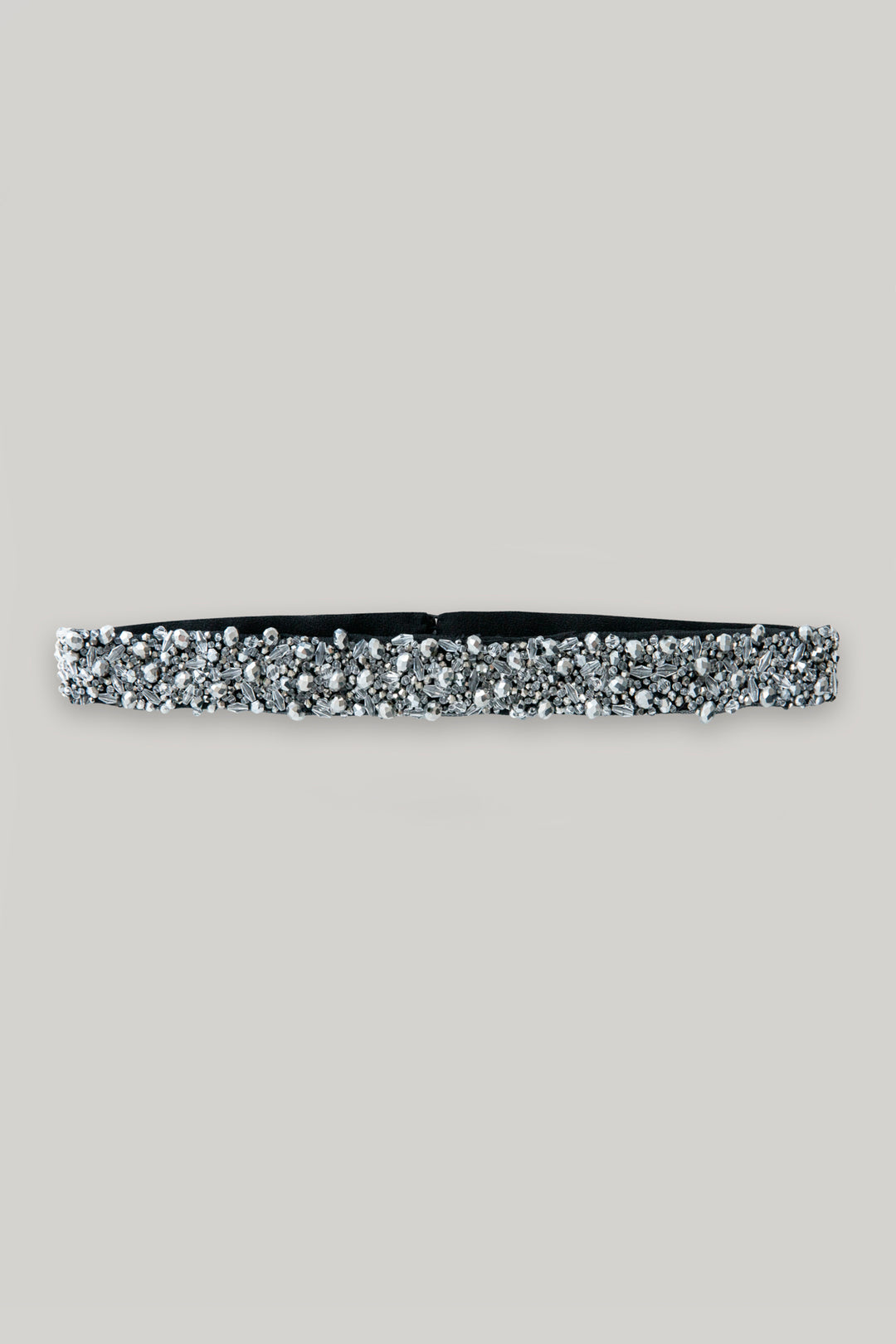 Opulent Crystals Embroidered Black Slim Belt