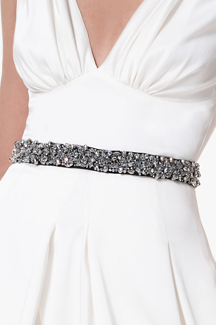 Opulent Crystals Embroidered Black Slim Belt