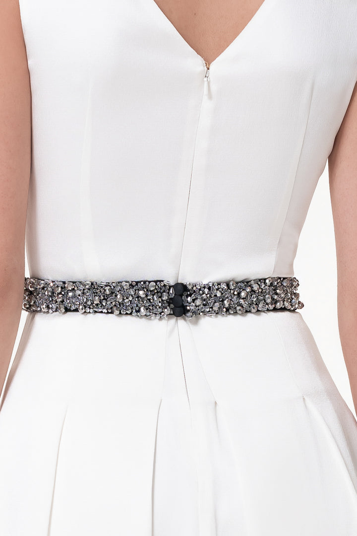 Opulent Crystals Embroidered Black Slim Belt