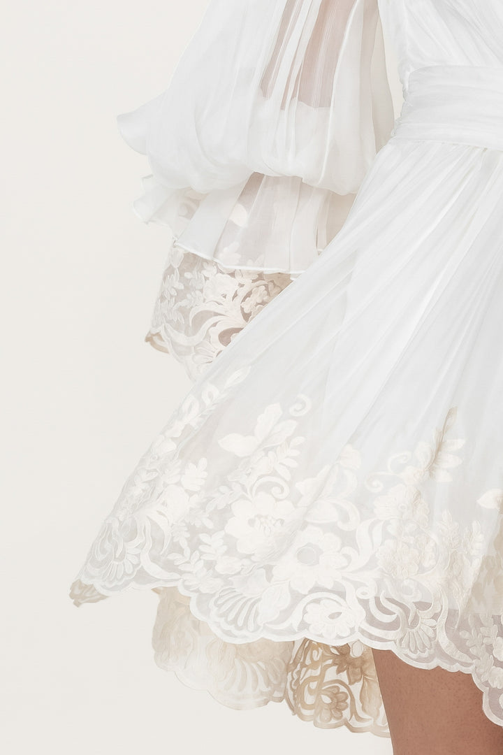 Orla Boho Silk Short Dress In Ivory