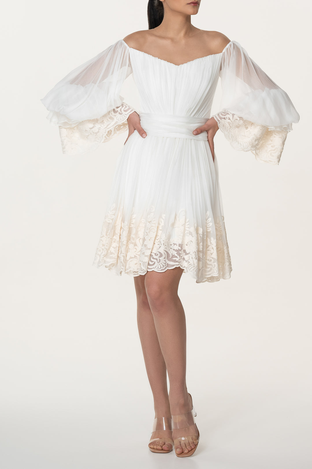 Orla Boho Silk Short Dress In Ivory
