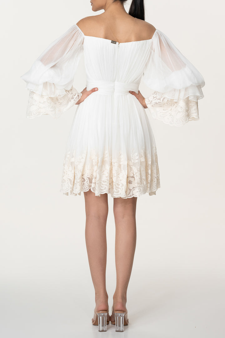 Orla Boho Silk Short Dress In Ivory