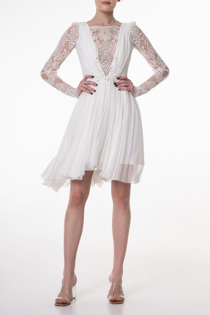 Joelle with Crystals Boho Short Dress In Ivory