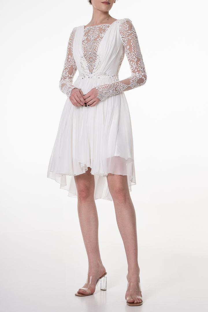 Joelle with Crystals Boho Short Dress In Ivory