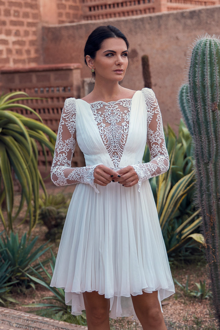 Joelle with Crystals Boho Short Dress In Ivory