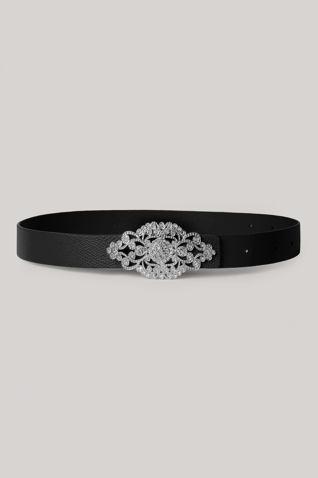 Baroque Saffiano Black Leather Waist Belt With Silver Buckle