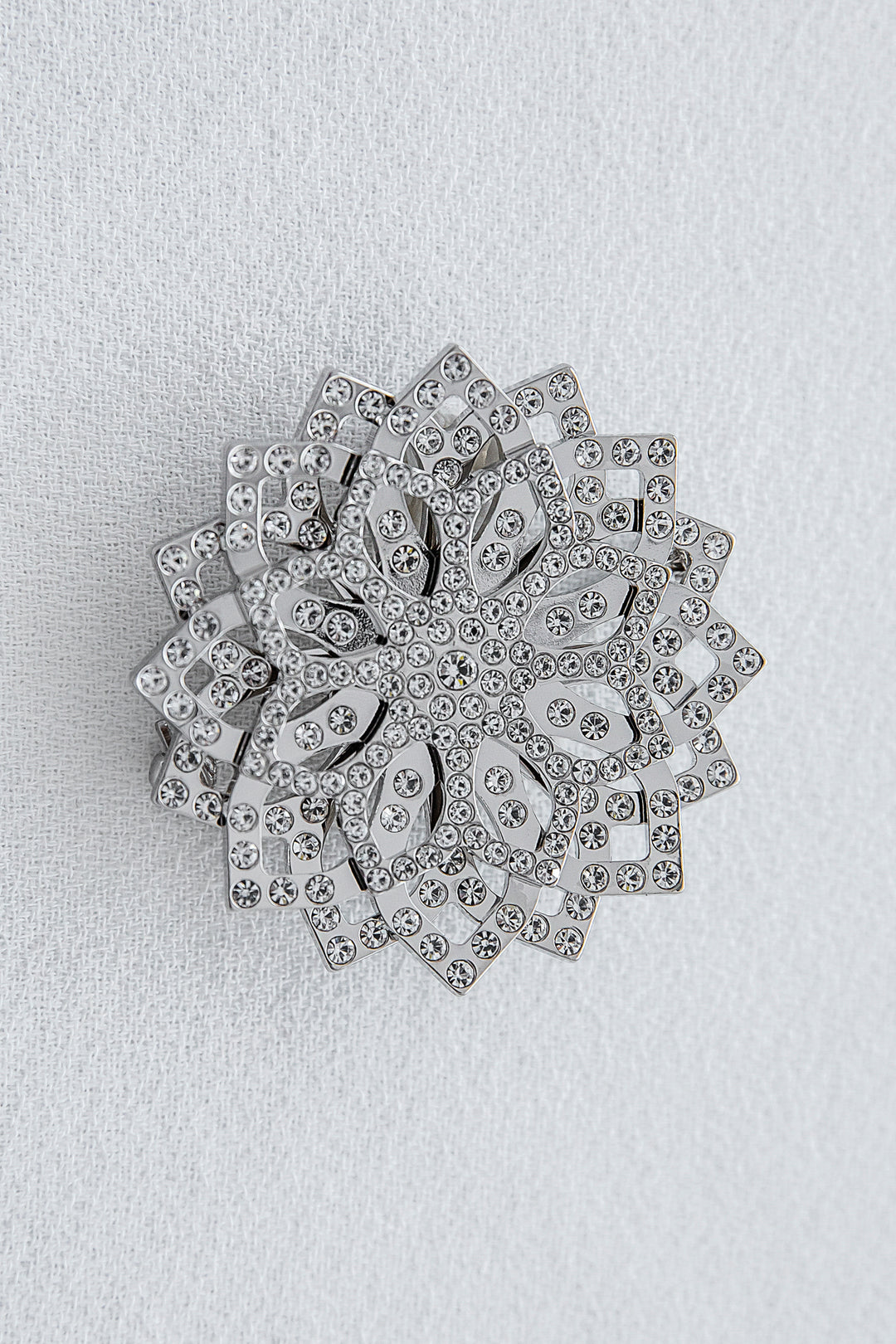Lotus Brooch - Silver With Crystals