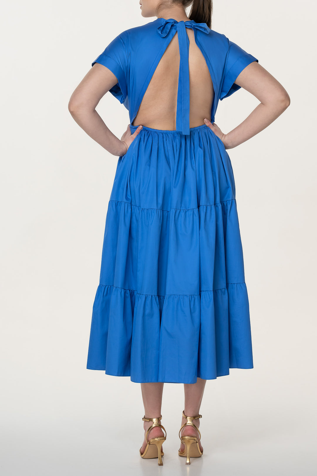 Joy Open Back Cotton Dress In Electric-Blue
