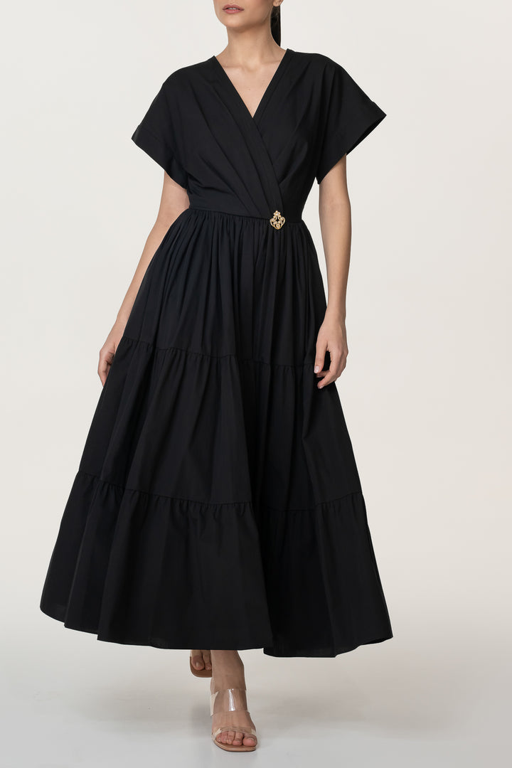 Joy Open Back Cotton Dress In Black
