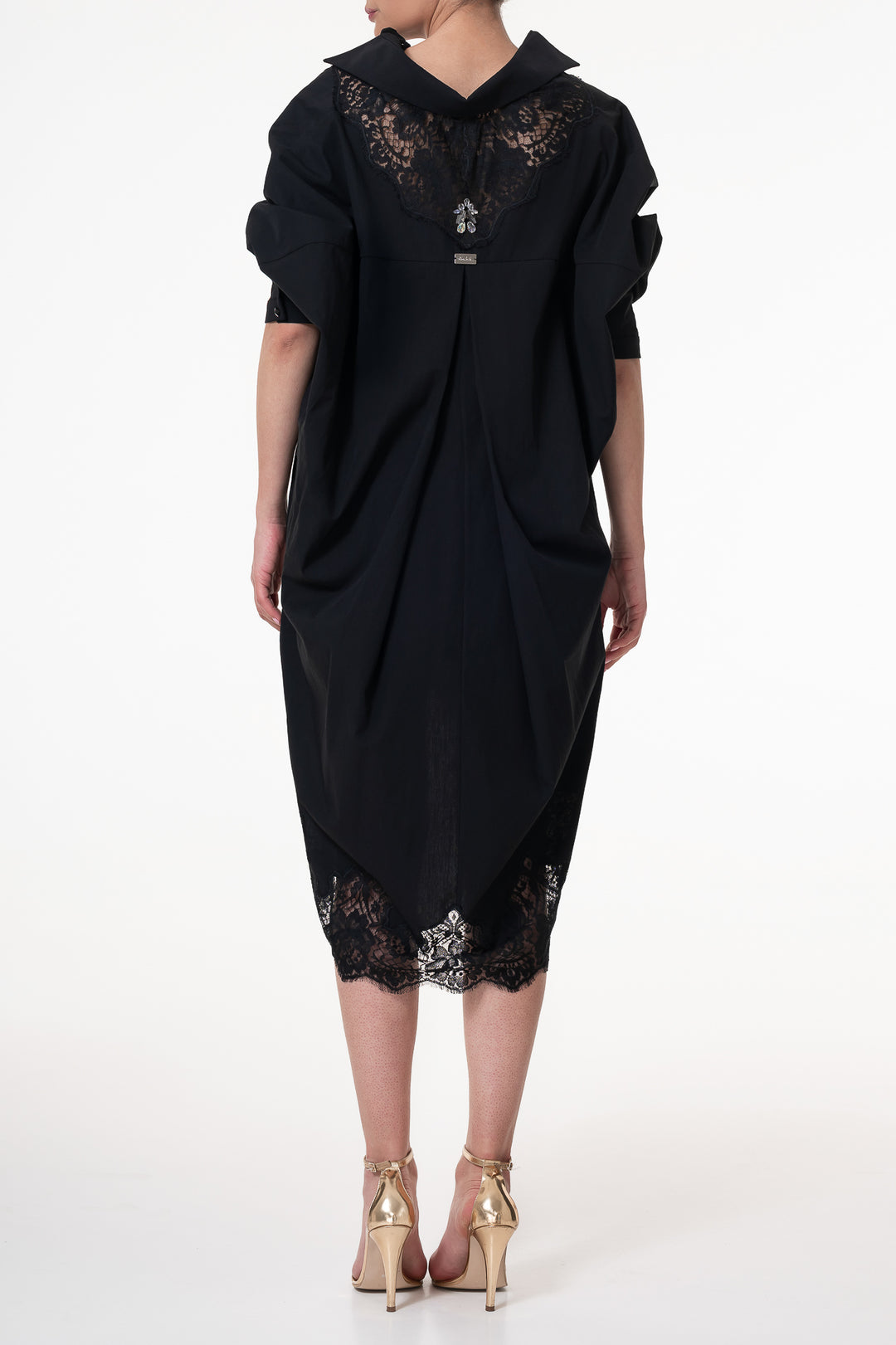 Gioia Lace Inserts Cotton Shirt Dress In Black