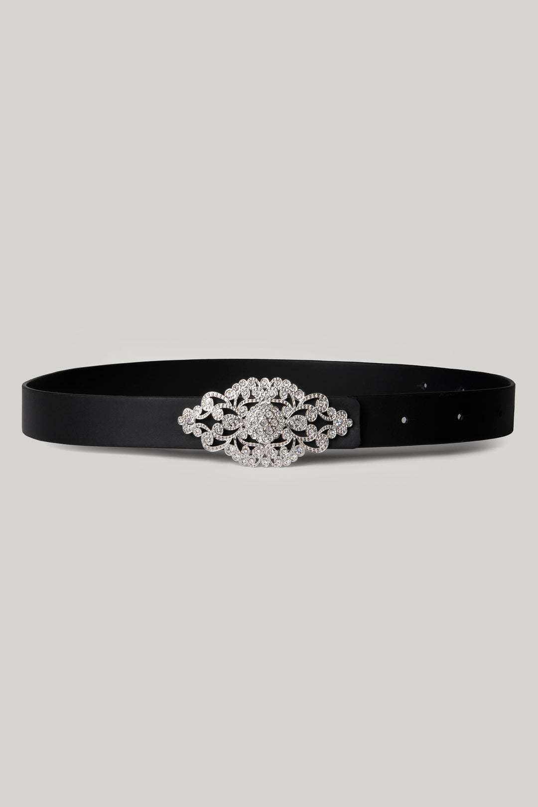 Baroque Matte Black Leather Waist Belt With Silver Buckle