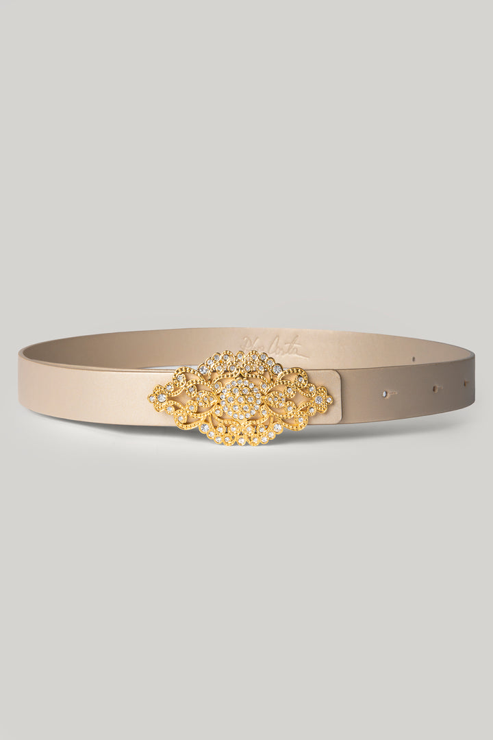 Baroque Gold Leather Waist Belt With Gold Buckle