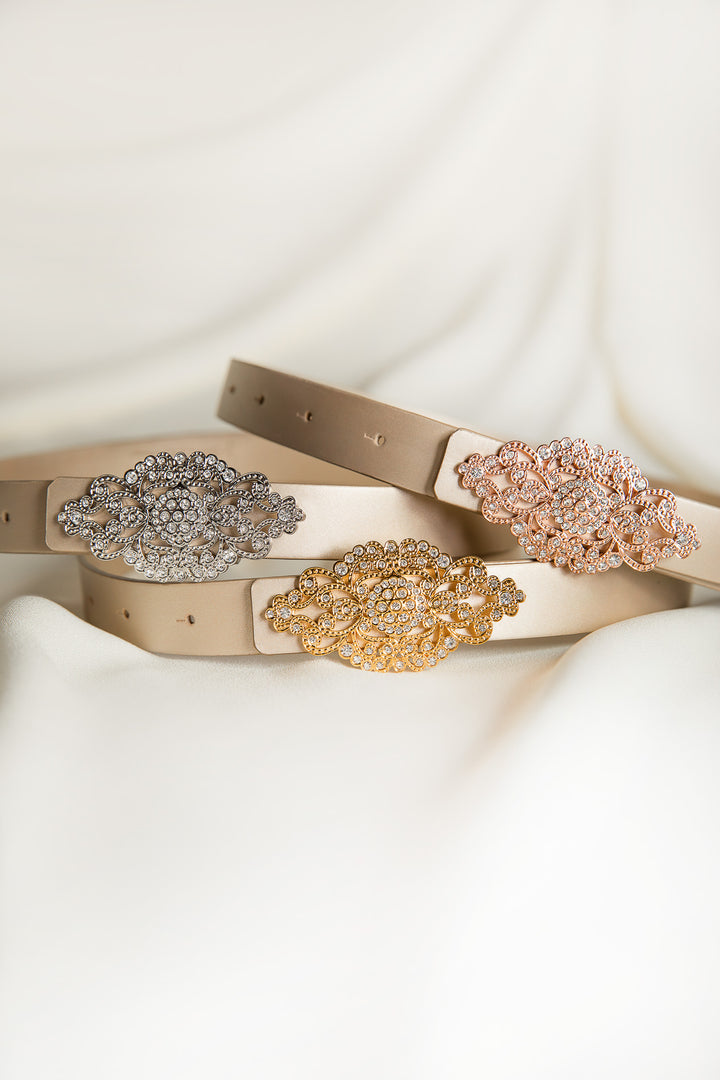 Baroque Gold Leather Waist Belt With Gold Buckle