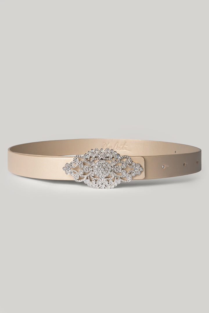 Baroque Gold Leather Waist Belt With Silver Buckle