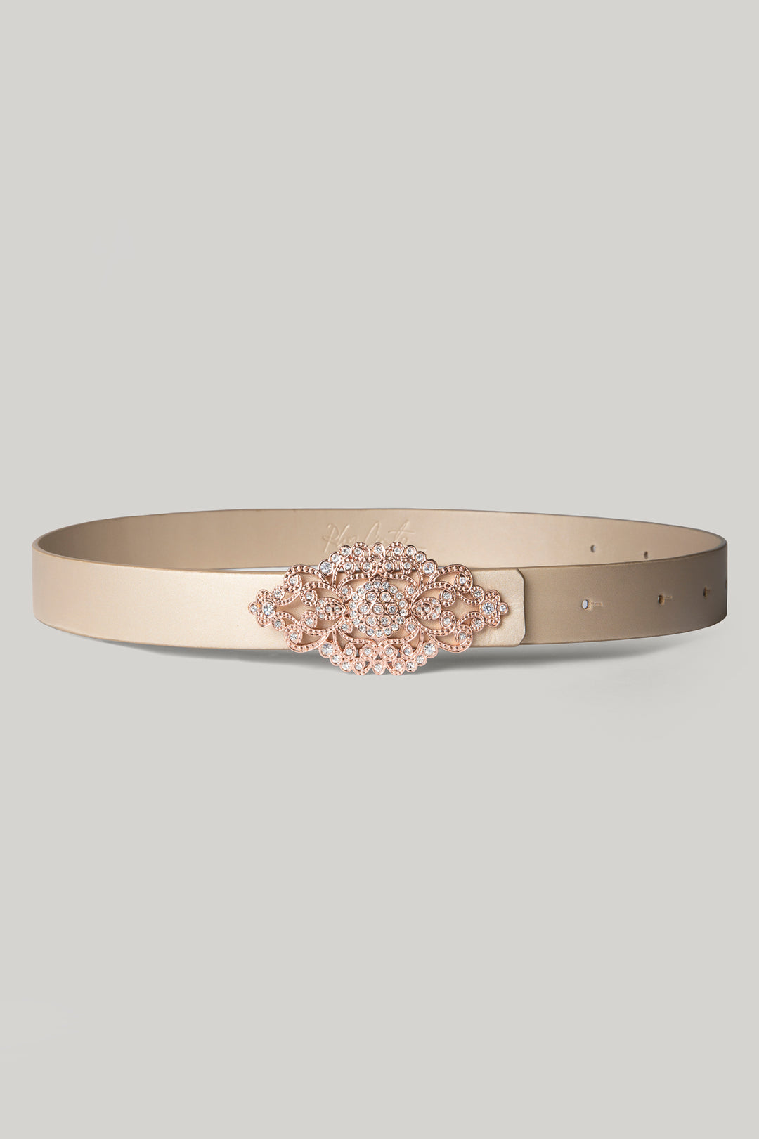 Baroque Gold Leather Waist Belt With Rose-Gold Buckle