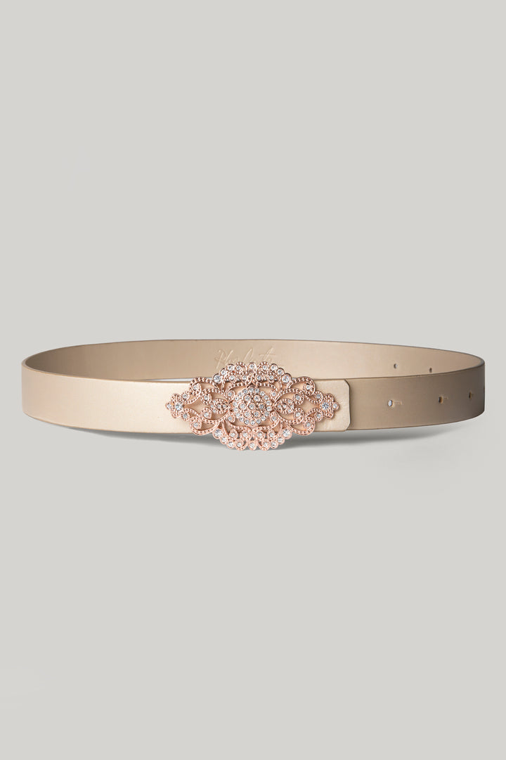 Baroque Gold Leather Waist Belt With Rose-Gold Buckle