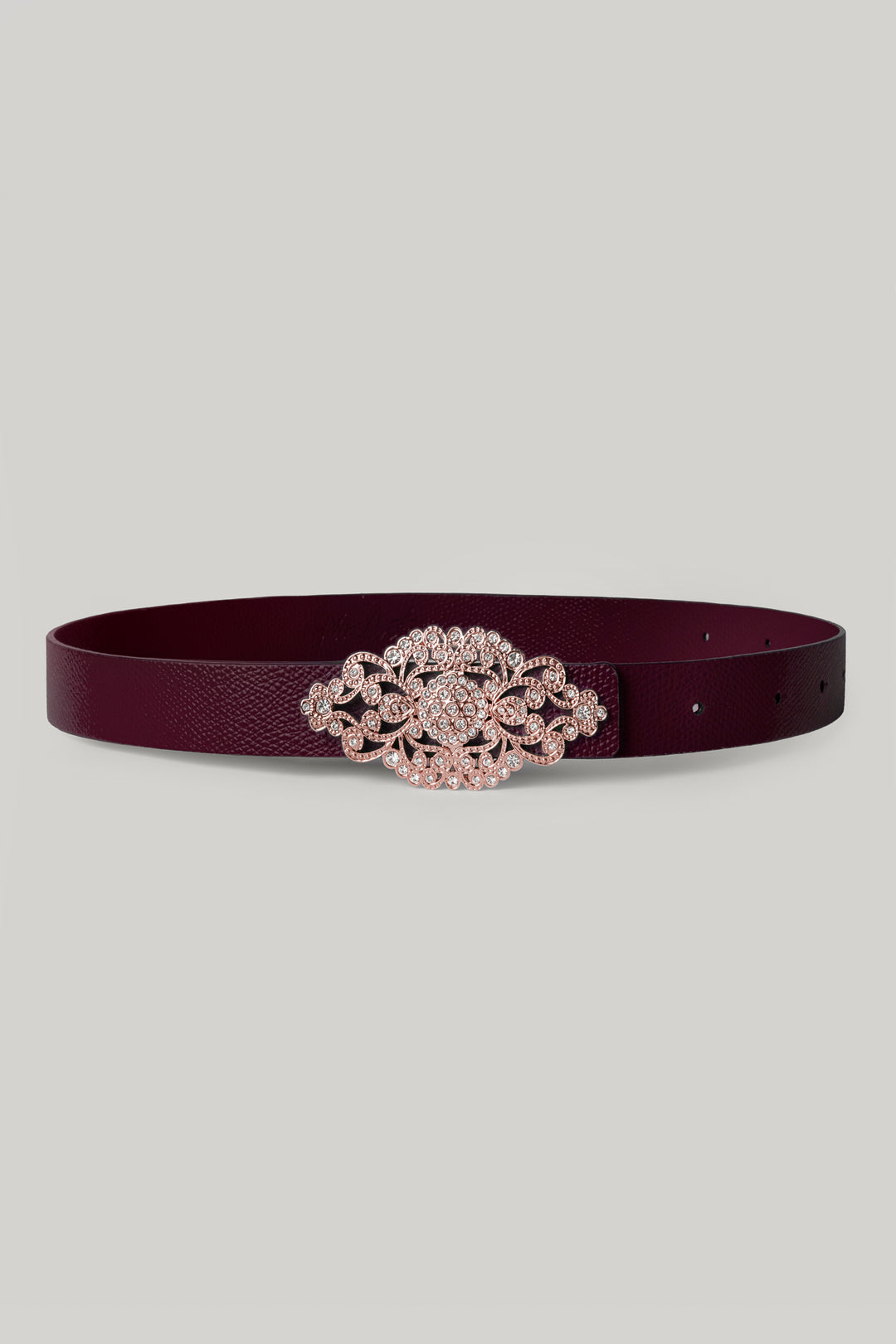 Baroque Burgundy Leather Waist Belt With Rose-Gold Buckle