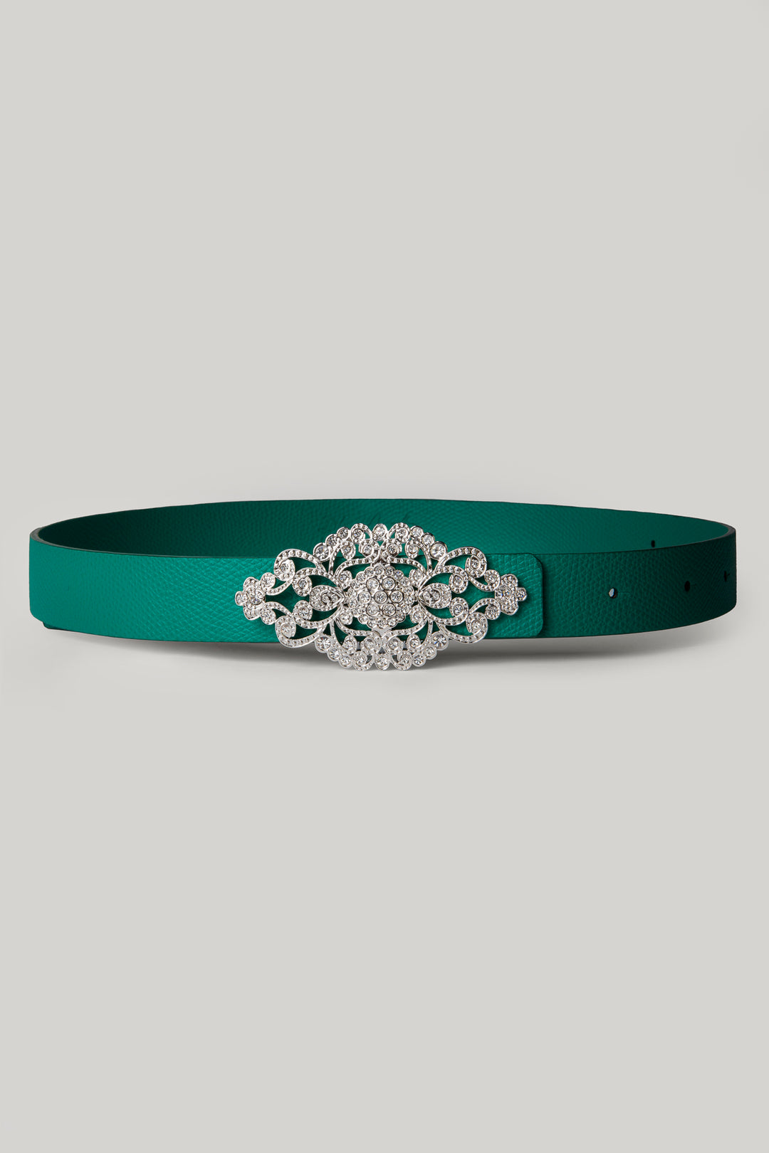 Baroque Emerald Leather Waist Belt With Silver Buckle