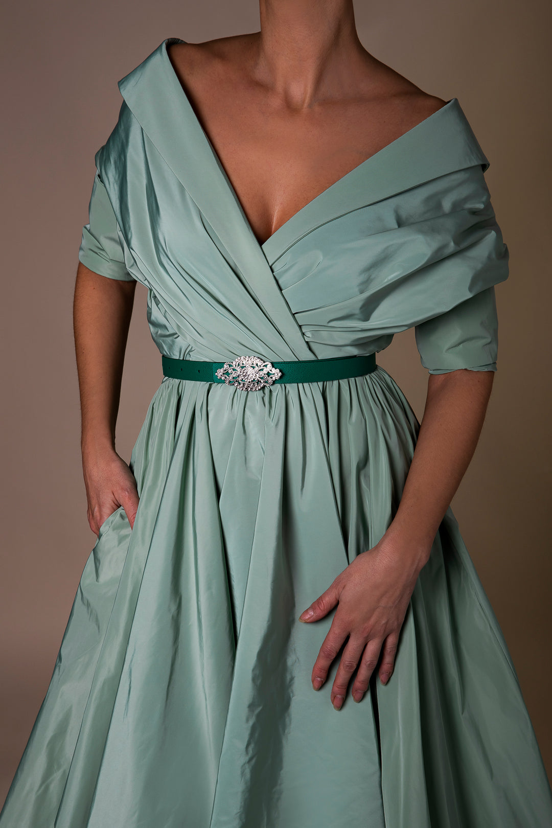 Baroque Emerald Leather Waist Belt With Silver Buckle