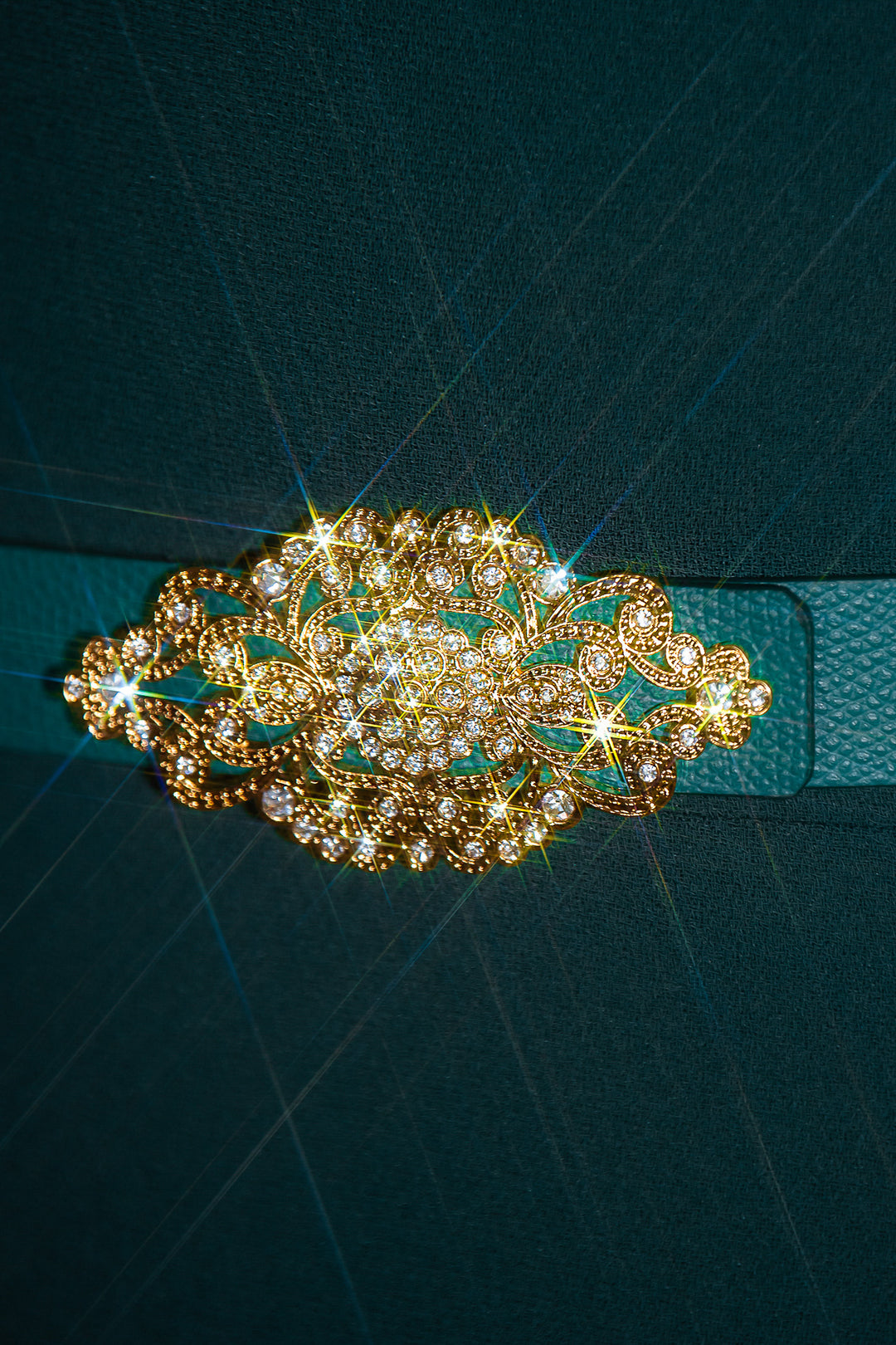 Baroque Emerald Leather Waist Belt With Gold Buckle